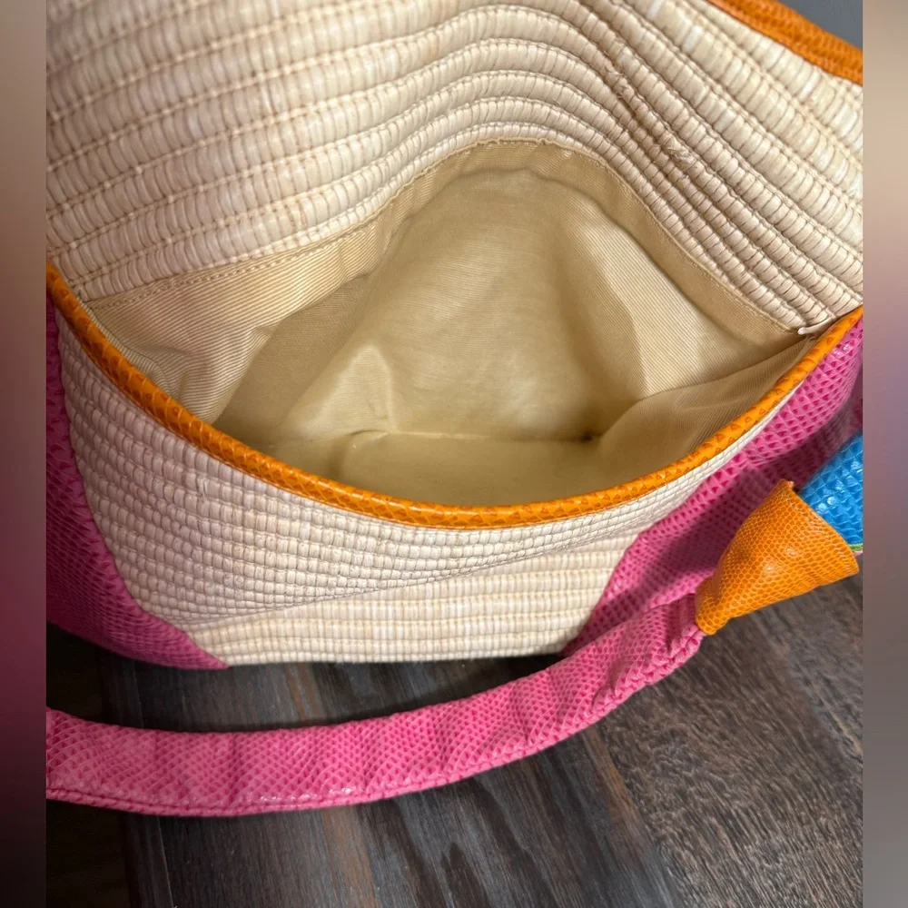 Sharif vintage pink green yellow orange cream leather woven western hobo bag